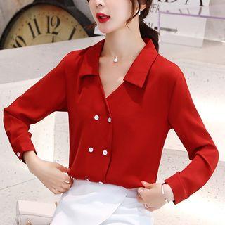 Double-breasted V-neck Blouse