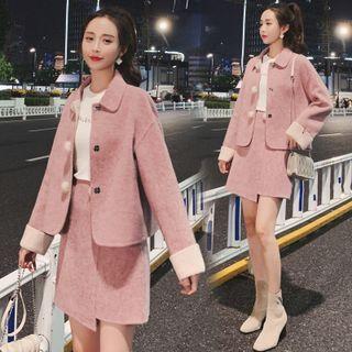 Set: Plain Fleece Jacket + A-line Skirt