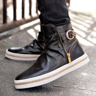 Chain-trim Buckled Short Boots