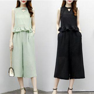 Set: Plain Peplum Tank Top + Culottes
