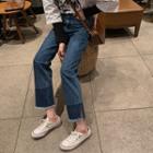 High-waist Frayed Jeans