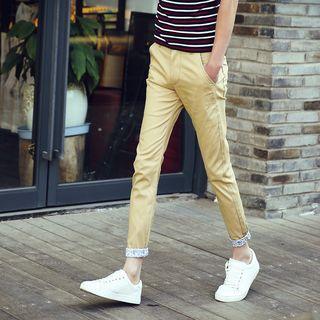 Patterned Panel Roll Up Hem Pants