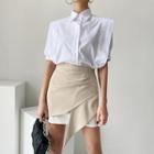 Short-sleeve Plain Blouse / Skirt