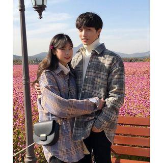 Couple Fleece-lined Plaid Shirt