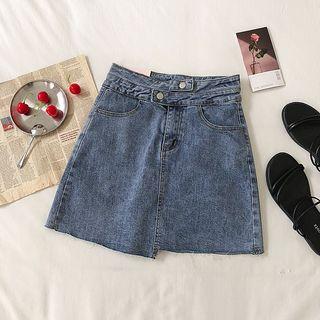 Asymmetric Hem Denim Mini Pencil Skirt