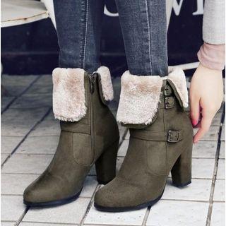 Belted Furry Chunky-heel Short Boots