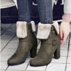 Belted Furry Chunky-heel Short Boots