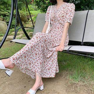 Ruched-front Floral Maxi Dress