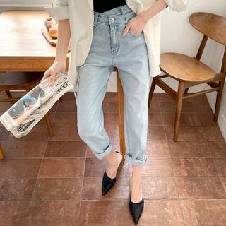 Asymmetric-waist Straight-leg Jeans