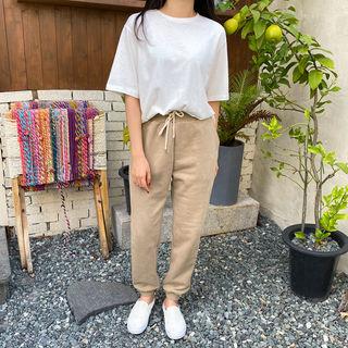Drawstring-waist Fleece-lined Jogger Pants