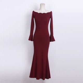 Off-shoulder Long-sleeve Mermaid Hem Sheath Dress