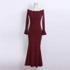 Off-shoulder Long-sleeve Mermaid Hem Sheath Dress