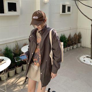 Mock-neck Plain Zip Oversize Jacket