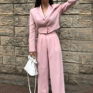 Cropped Blazer / High Waist Wide-leg Pants