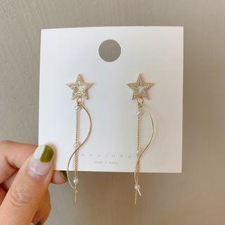 Rhinestone Star Drop Earring 1 Pair - White Faux Pearl & Rhinestone - Gold - One Size