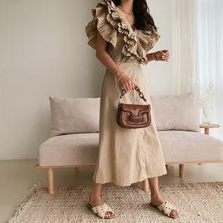 Pleat-embellished Long Shirtdress