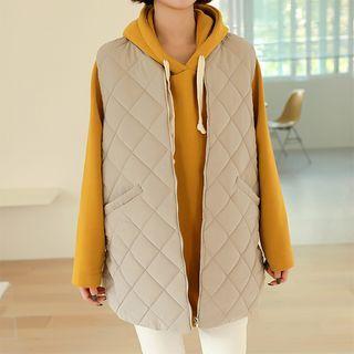 Slit-side Quilted Long Padded Vest