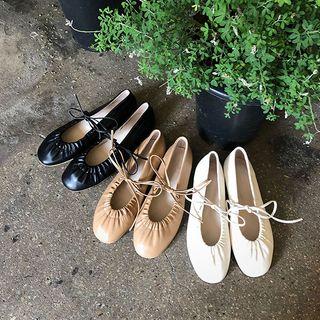 Self-tie Shirred Ballerina Flats
