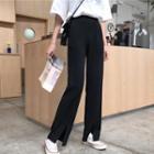 Slit-hem Straight Leg Pants Black - One Size