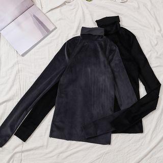 Long Sleeve High Neck Velvet Top