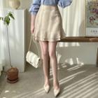 Ruffle Layered-hem Miniskirt Beige - One Size