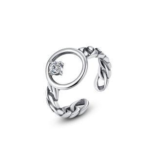 925 Sterling Silver Fashion Simple Geometric Round Cubic Zirconia Adjustable Open Ring Silver - One Size