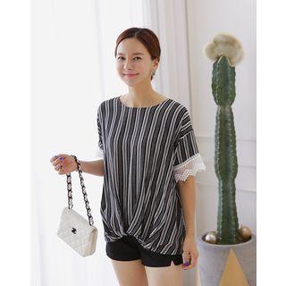 Shirred-hem Stripe Top