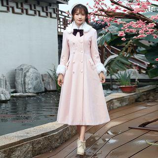 Long-sleeve Double-placket Midi A-line Coat Dress