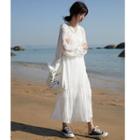 Balloon-sleeve Maxi A-line Dress White - One Size
