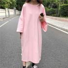 Back Slit Long-sleeve Midi T-shirt Dress