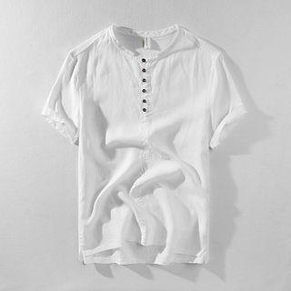Short-sleeve Henley Linen T-shirt