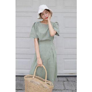 Tie-back Checked Midi Dress