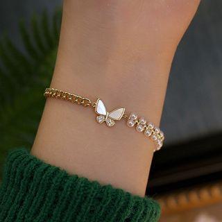 Butterfly Shell Faux Pearl Bracelet Gold - One Size