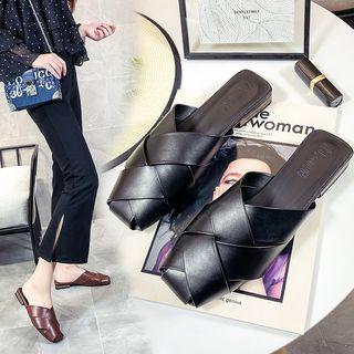 Faux Leather Cross Strap Mules
