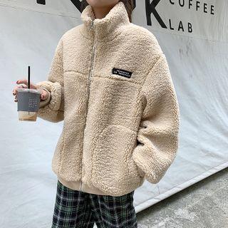 High-neck Fleece Long-sleeve Jacket Almond - One Size
