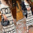 Sleeveless Two-tone Crochet Long Dress Light Beige - One Size