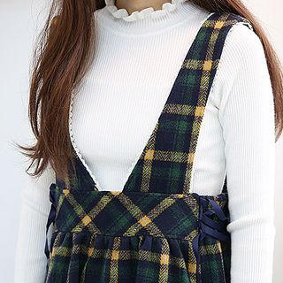 Lace-trim Suspender Plaid Dress