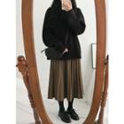 Accordion-pleat Long Wool Blend Skirt