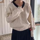 Contrast Trim Cable Knit Sweater Off-white - One Size