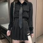 Dual Pocket Shirt / Neck Tie / Pleated Mini Skirt / Set