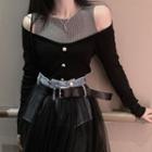 Long-sleeve Mock Two Piece Knit Top As Shown In Figure - One Size