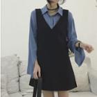 Set: Slit-cuff Shirt + Sleeveless Dress