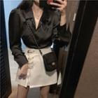 Plain Blouse / Pin Detail Mini A-line Skirt