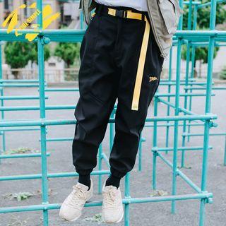 Belted Embroidered Jogger Pants
