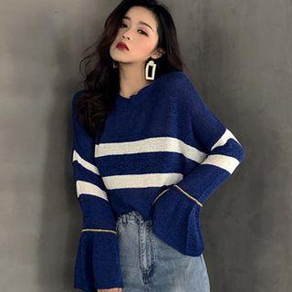Bell-sleeve Striped Sweater