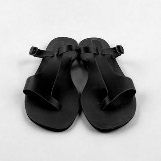 T-strap Faux-leather Slide Sandals