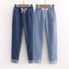 Cat Print Straight-cut Jeans