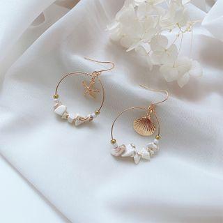 Non-matching Alloy Shell & Starfish Hoop Earring 1 Pair - Gold & White - One Size
