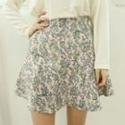 Floral Patterned Ruffle-hem A-line Skirt