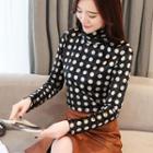 Turtleneck Long-sleeve Dotted Top